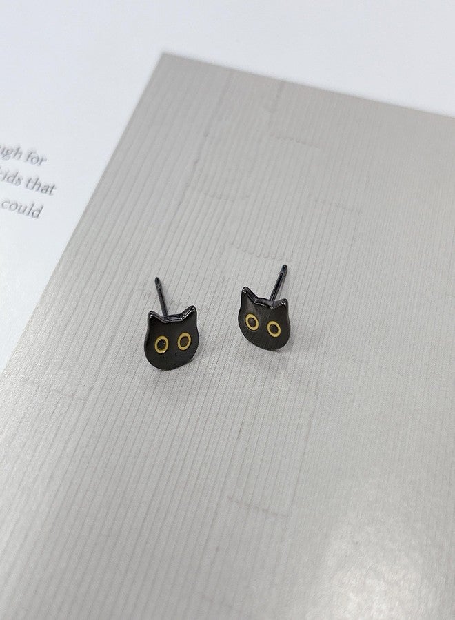 Cykdohy Cute Black Cat Head Stud Tiny Small Earrings Funny Lovely Yellow Eyes Kitten Cartilage Tragus Post Earring Simple Statement Animal Ear Studs Lightweight Jewelry for Women Sister Daughter - Image 4